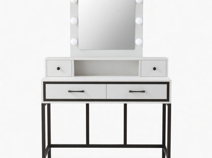 Vanity Desk With 3 Color Lighted Mirror And 4 Drawers