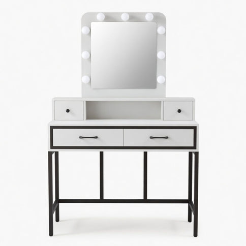 Vanity Desk With 3 Color Lighted Mirror And 4 Drawers