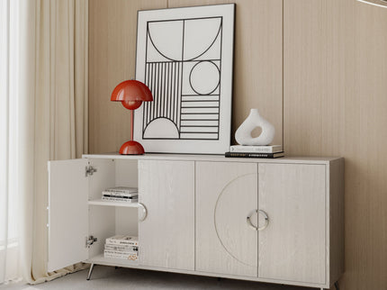 Modern Lacquered 4 Door Wooden Cabinet Sideboard Buffet Server Cabinet Storage Cabinet, For Living Room, Entryway, Hallway, Office, Kitchen And Dining Room