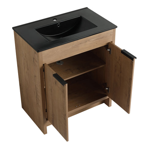 30" Freestanding Bathroom Cabinet With Basin & 2 Soft Close Doors - Imitative Oak