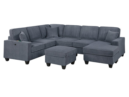 Left Arm Facing Loveseat With USB Port 5 Piece Sectional Set Corner Wedge Armless Chair Cocktail Ottoman Upholstered Living Room Furniture - Dark Gray