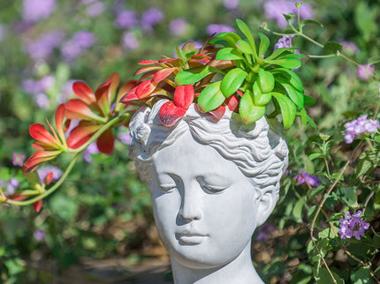 Greek Style Cement Head Planter Indoor Outdoor Home Garden Decor - Gray