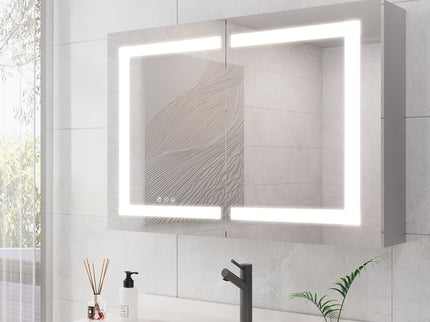 Medicine Cabinet With LED Vanity Mirror, Anti-Fog, Waterproof, Dimmable With Touch Switch