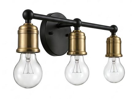 3 Light Wall Sconce, Vanity Light, No Bulbs Included - Black / Gold