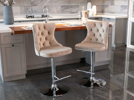 Swivel Barstools Adjusatble Seat Height From 25-33", Modern Upholstered Base Bar Stools With Backs Comfortable Tufted For Home Pub And Kitchen Island (Set of 2)