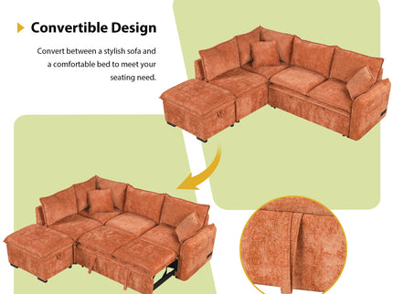 Convertible Sofa Bed Sectional Sofa Sleeper L-Shaped Sofa With A Storage Ottoman, Two Pillows, Two Power Sockets And Two USB Ports For Living Room