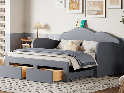 Upholstered Daybed With Cloud-Shaped Backrest, Trundle & 2 Drawers And USB Ports