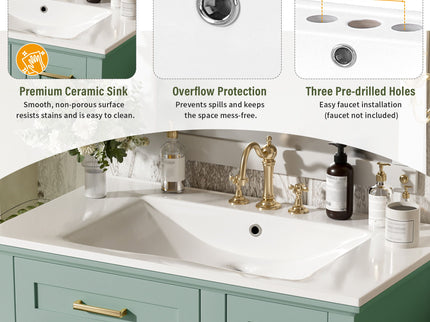 Modern Bathroom Vanity With Sink, Storage Cabinet, Soft Close Doors, Deep & Standard Drawers