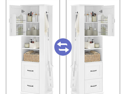 Freestanding Bathroom Storage Cabinet With Adjustable Shelves And Side Hooks Board, Rectangle Design