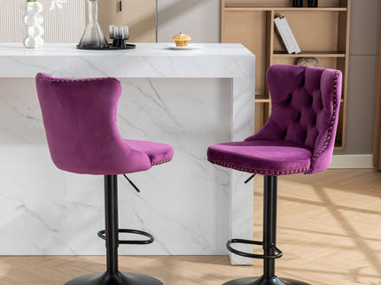 Swivel Barstools Adjusatble Seat Height, Modern Upholstered Bar Stools With Backs Comfortable Tufted For Home Pub And Kitchen Island (Set of 2)