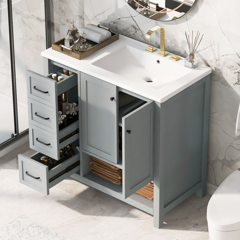 Bathroom Vanity With Sink Top, Bathroom Vanity Cabinet With 2 Doors And 2 Drawers, Open Shelf