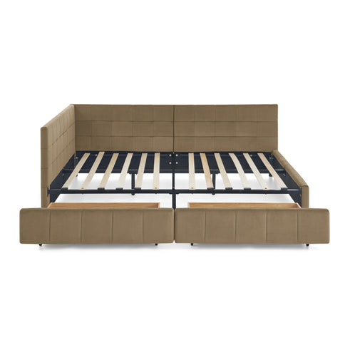 Storage Upholstered Tufted Bed Frame With Backrest And Armrests