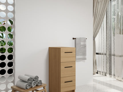 Slim Freestanding Bathroom Storage Cabinet, 3 Drawers - Light Oak