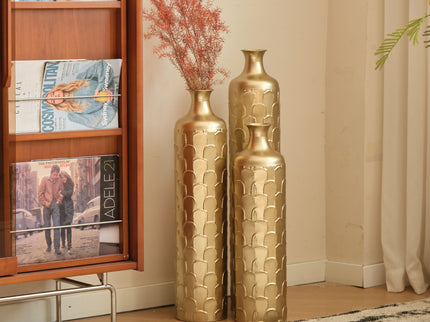 Floor Metal Vases Decorated White Metal Vases (Set of 3) Gorgeous Home Decoration Large Glazed Metal Vases - Golden
