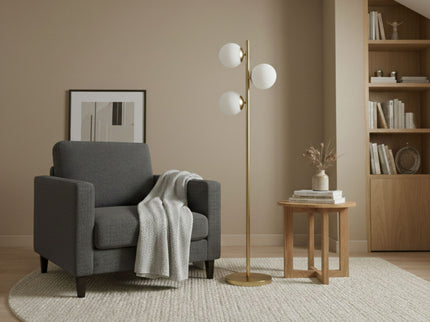 Brilliance - Modern Floor Lamp, Opal Shades And Round Base - Clear / Gold