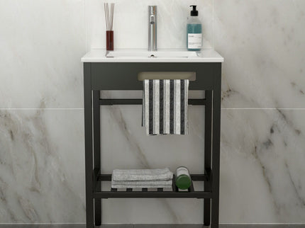 Console Sink With Legs, 24" X 18", Durable Porcela With Frame - White / Black