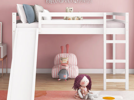 Full Loft Bed With Slide, Multifunctional Design - White