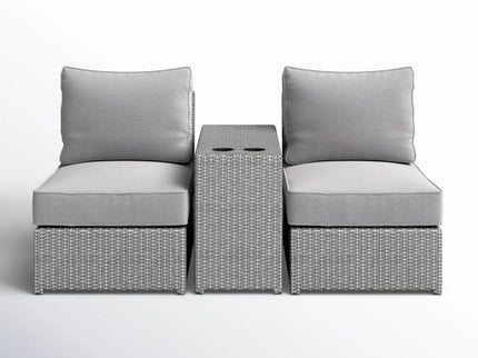 2 Person Wicker Conversation Set With Cushions, Weather Resistant