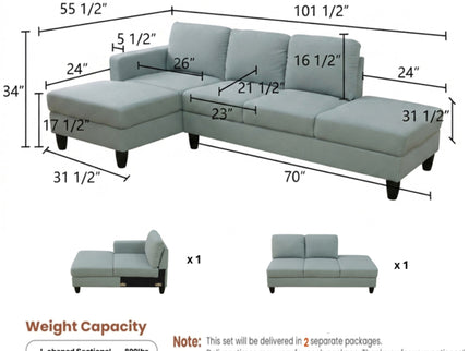 L - Shaped Sectional Sofa With Left Chaise & Ottoman - Pale Green