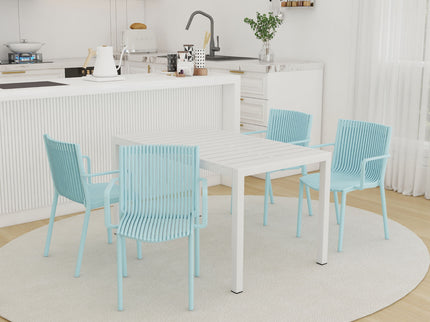 4 Modern Stackable Armchair Matched With Long Table