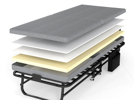 Twin Folding Bed With Headboard & USB Charging Station - Gray