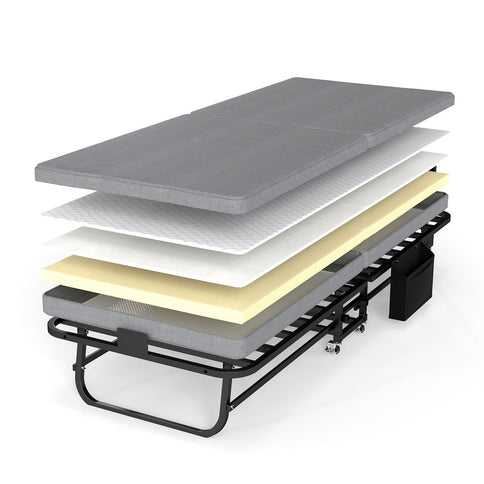 Twin Folding Bed With Headboard & USB Charging Station - Gray