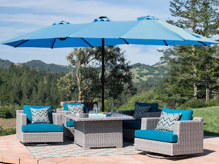 Double- Sided Outdoor Market Umbrella With Lights And Base