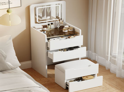 3 In 1 Vanity Desk With Flip Top Mirror, Compact Makeup Table With Glass Top And 3 Drawers