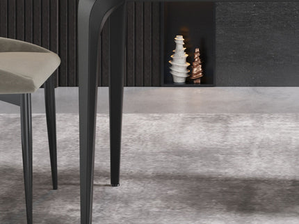 63" Artificial Stone Black Curved Black Metal Leg Dining Table, 6 People - Black
