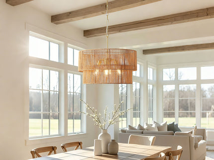 Chandelier, 2 Tier Boho Wabi Sabi Pendant Light, Hanging Ceiling Lamp - Gold