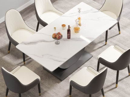 70.87" Modern Artificial Stone Crescent-Shaped Metal Legs, Can Accommodate 6-8 People - White / Black