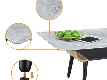 Landon - Coffee Table With Glass Marble Texture Top And Bent Wood Design