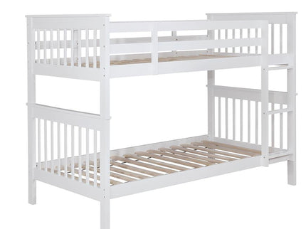 Slatted - Headboard Twin / Twin Bunk Bed With Built In Ladder Design - White