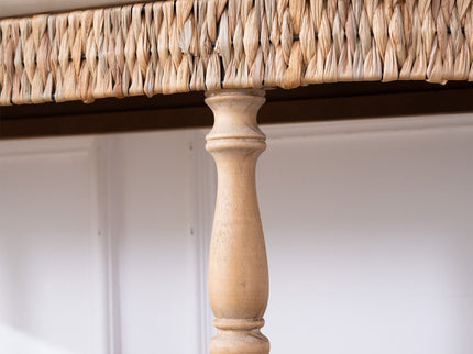 Handcrafted Console Table With Hand Woven Trim, 3 Tier Storage Shelves - Natural