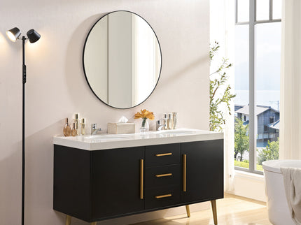 Wall Circular Framed Vanity Mirror For Bathroom, Living Room Decor - Black