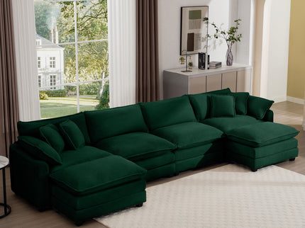 Modern Modular Cushion Sofa With Ottoman, Low Back, Deep Seating Sofa Set