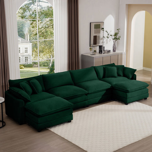 Modern Modular Cushion Sofa With Ottoman, Low Back, Deep Seating Sofa Set