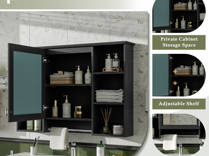 3 In 1 Modern Bathroom Mirror Cabinet With Adjustable Shelf, Soft Close Door, High Definition Mirror & Towel Bar