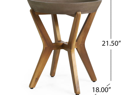 Yukon - Contemporary Side Table With Lightweight Concrete Top And Acacia Wood Frame - Gray