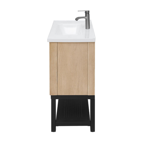 Modern Freestanding Bathroom Vanity With Ceramic Sink, Hot And Cold Faucet, Storage Cabinet & Open Shelf