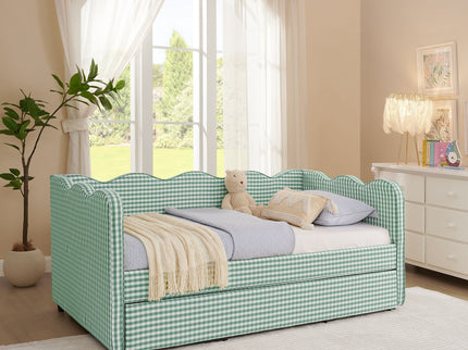 Gingham Daybed With USB Charging Port, Wave Shaped Design