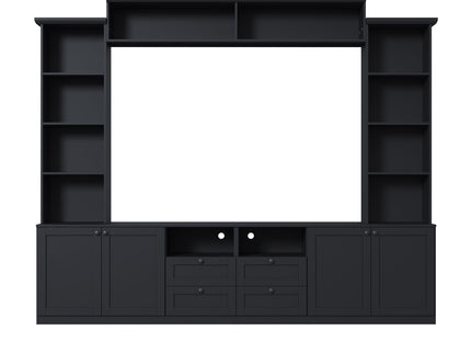 Farmhouse Elegant Entertainment Center Wall Unit With 4 Drawers