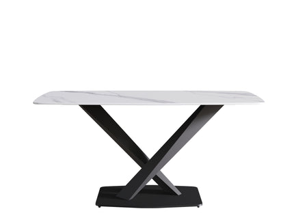 63" Modern Artificial Stone Dining Table, 6 People - White / Black