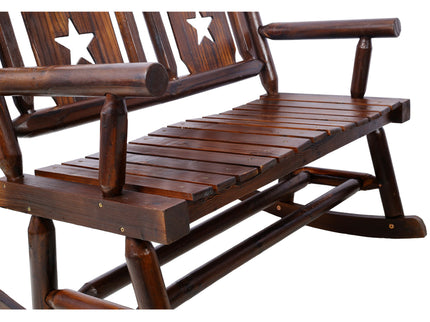 Rustic Outdoor Wood Rocking Bench Double Rocking Chair For 2 Persons With Curved Seat, Porch Rocker - Brown