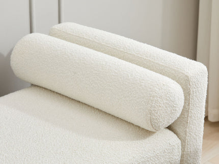 Elegant Upholstered Bench, Daybed, Ottoman With Wood Legs & Bolster Pillows - Ivory Boucle