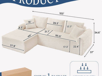 Modular Sectional With Arched Armrests, Includes 3 Back Cushions & 2 Throw Pillows