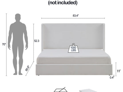 Carmen - King Size Upholstered Wingback Bed - White