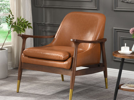 Mid - Century Accent Chair With Cushioned Seat, Brass Tipped Legs