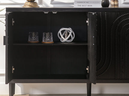 Modern Sideboard Cabinet With Decorative Nailhead Accents, Stylish Storage Solution For Dining, Living Rooms - Black