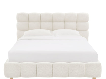 Pula - Queen Platform Bed With Upholstered Headboard, Slat Support, No Box Spring Needed - Ivory
